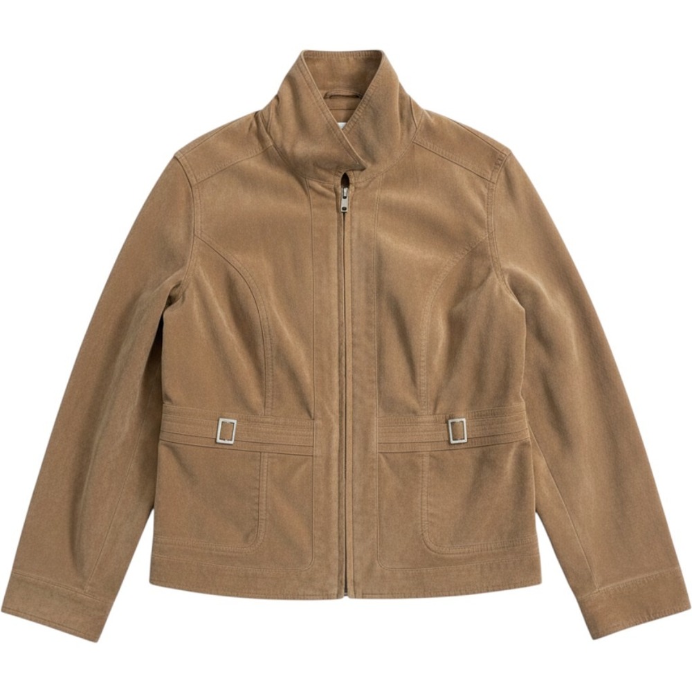Christopher & Banks Womens Tan Corduroy Full Zip Jacket Size L Buckle Detail